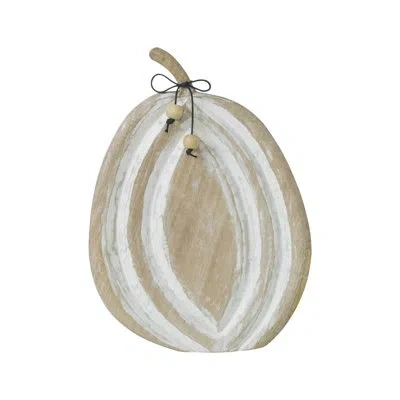 Vhc Brands Carved Wooden Pumpkin Distressed White 12x8.75x1.5 In Tan;white