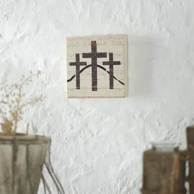 Vhc Brands Celebrate Grace 3 Crosses Distressed Antique White Mdf Block Sign 6x6x1 In Black;white;gray