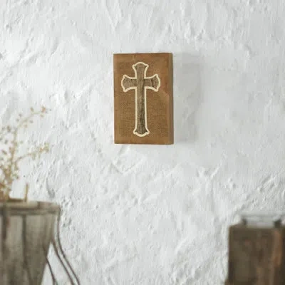 Vhc Brands Celebrate Grace Cross On Natural Burlap Mdf Wall Sign 6x4x0.75 In Brown;white