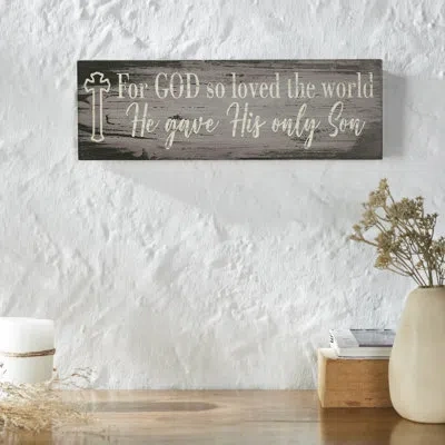 Vhc Brands Celebrate Grace For God So Loved The World Distressed Grey Mdf Wall Sign 5x15x1 In White;gray