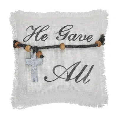 Vhc Brands Celebrate Grace He Gave All Cross Ornament Pillow 9x9 In Brown;gray;cream