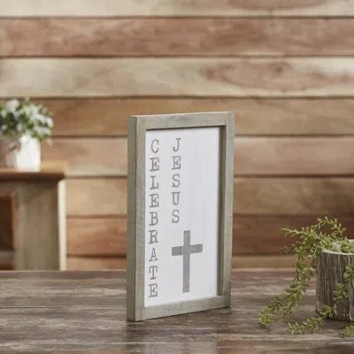 Vhc Brands Celebrate Jesus Wooden Shadow Box Frame 15x9x1 In White;gray