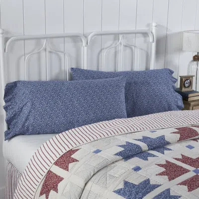 Vhc Brands Celebration Ruffled 186 Thread Count Floral 100% Cotton Pillowcase In Blue;cream