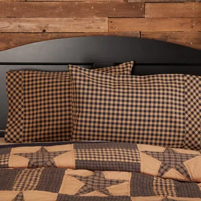 Vhc Brands Check Plaid 100% Cotton Pillowcase In Raven,khaki