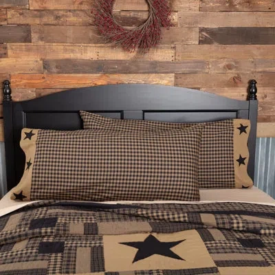 Vhc Brands Checkered 100% Cotton Pillowcase In Black;tan