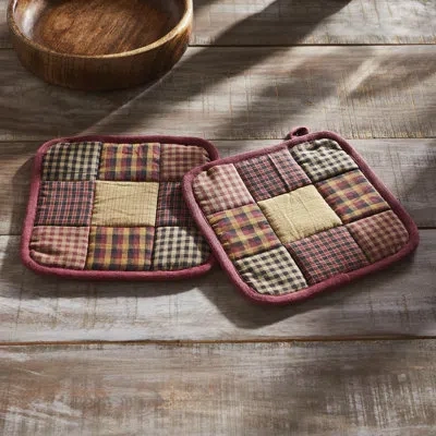 Vhc Brands Checkered 100% Cotton Pot Holder Set In Black;red;yellow