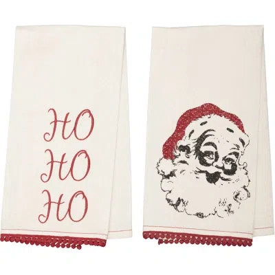 Vhc Brands Christmas Ho Ho Ho Bleached White Muslin Tea Towel In Black;white;red