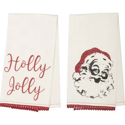 Vhc Brands Christmas Holly Jolly Bleached White Muslin Tea Towel In Black;white;red