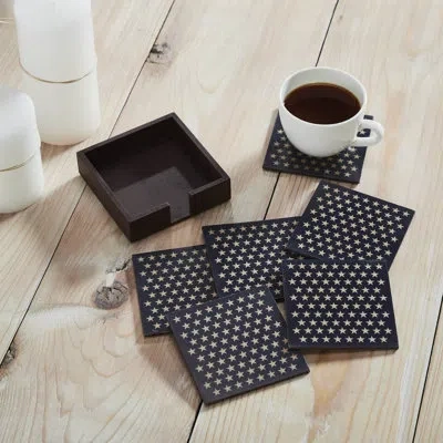 Vhc Brands Classic Easter White Stars On Navy Mdf Coaster W/ Container Set Of 6 4x4 In Black