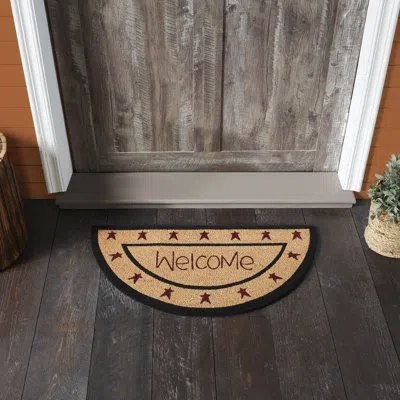 Vhc Brands Connell Coir Welcome Rug Half Circle 16.5x33 In Black;red;tan