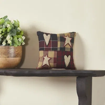 Vhc Brands Connell Patchwork Pillow 6x6 In Black;red;tan