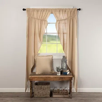 Vhc Brands Cotton Burlap Prairie Rod Pocket Light-filtering Set Of 2 Curtain Panel In Brown