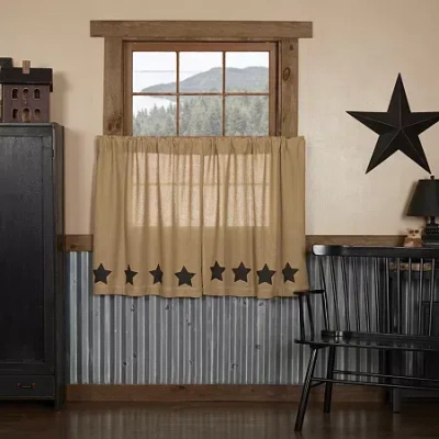 Vhc Brands Cotton Burlap Star 2-pc. Rod Pocket Window Tier In Black