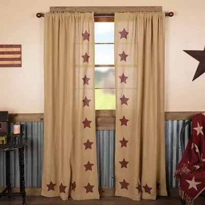Vhc Brands Cotton Burlap Star Rod Pocket Embellished Light-filtering Set Of 2 Curtain Panel In Red