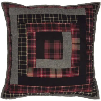 Vhc Brands Cotton Patchwork Square 18" Throw Pillow In Black;red;tan