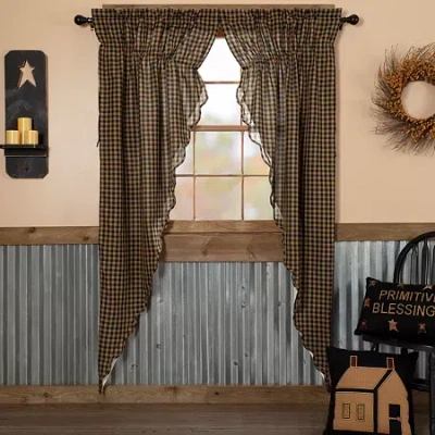 Vhc Brands Country Check Prairie Rod Pocket Light-filtering Set Of 2 Curtain Panel In Black