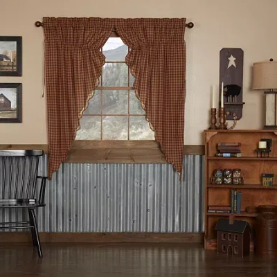 Vhc Brands Country Check Prairie Rod Pocket Light-filtering Set Of 2 Curtain Panel In Red