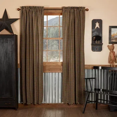 Vhc Brands Country Check Rod Pocket Light-filtering Set Of 2 Curtain Panel In Black