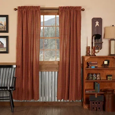 Vhc Brands Country Check Rod Pocket Light-filtering Set Of 2 Curtain Panel In Red