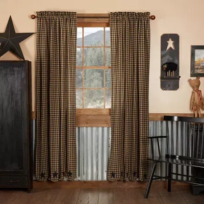 Vhc Brands Country Star Rod Pocket Embellished Light-filtering Set Of 2 Curtain Panel In Black