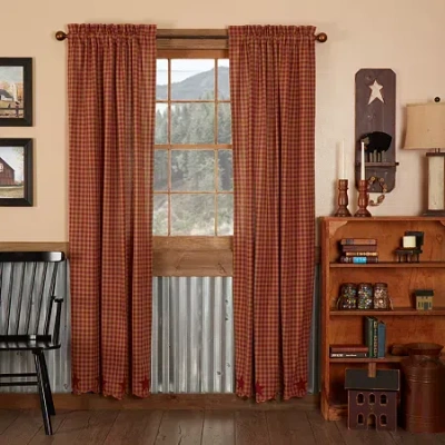 Vhc Brands Country Star Rod Pocket Embellished Light-filtering Set Of 2 Curtain Panel In Red