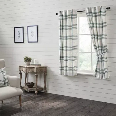 Vhc Brands Country Woven Plaid Rod Pocket Light-filtering Set Of 2 Curtain Panel In Green