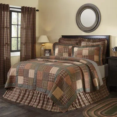 Vhc Brands Crosswoods Dark Olive Green/russet/standard Cotton Reversible Farmhouse In Brown;green;tan
