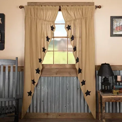 Vhc Brands Ctn Burlap Star Prairie Rod Pocket Embellished Light-filtering Set Of 2 Curtain Panel In Black