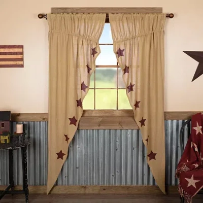 Vhc Brands Ctn Burlap Star Prairie Rod Pocket Embellished Light-filtering Set Of 2 Curtain Panel In Red