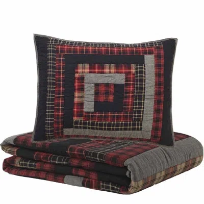 Vhc Brands Cumberland Reversible Quilt Set In Black;red;tan