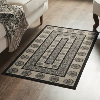 Vhc Brands Custom House Indoor/outdoor Area Rug With Non-slip Backing In Black;tan