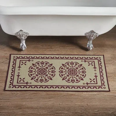 Vhc Brands Custom House Tan Jacquard Polyester Bathmat In Burgundy
