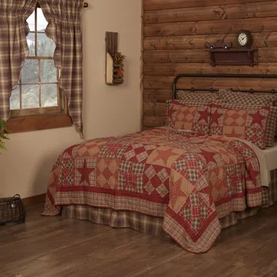 Vhc Brands Dawson Star Standard Cotton Reversible Quilt In Khaki,burgundy Red,woodland Brown