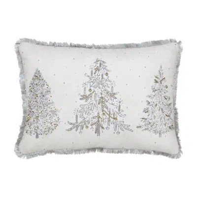 Vhc Brands Deer And Pine Embroidered Pillow 18 In White,silver,gold
