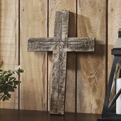 Vhc Brands Distressed Grey Faith Wooden Cross 18x12 In Gray