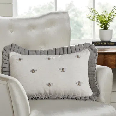 Vhc Brands Embroidered Bee Lumbar Pillow In Gray;yellow;cream