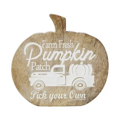 Vhc Brands Farm Fresh Pumpkin Patch Pumpkin Shaped Wood Decor 6.25x6x1.25 In Brown;cream