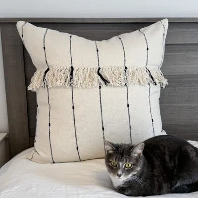 Vhc Brands Farmcloth Stripe Fringed Euro Sham In Cream
