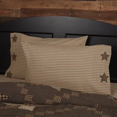 Vhc Brands Farmhouse Star Striped 100% Cotton Pillowcase In Black;tan