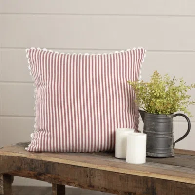 Vhc Brands Farmhouse Ticking Gray Pillow Cover 18lx18w In Red Striped