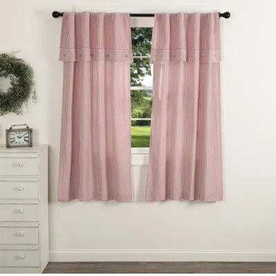 Vhc Brands Farmhouse Ticking Red Short Panel Set Of 2