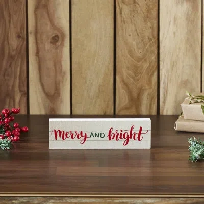 Vhc Brands Festive Finds Merry And Bright Block Sign 3x10 In Green;red;cream