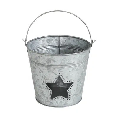 Vhc Brands Festive Finds Metal Bucket W/ Star Cutout Galvanized 6x6.5x5 In Gray