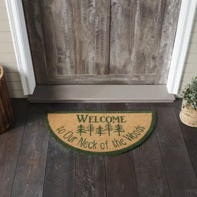 Vhc Brands Festive Finds Neck Of Woods Coir Welcome Rug Half Circle 16.5x33 In Green;tan