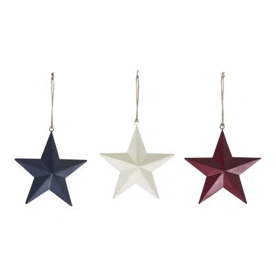 Vhc Brands Festive Finds Painted Metal Rwb Stars Ornament Set Of 3 Colors 6x6x1 In Blue;red;cream