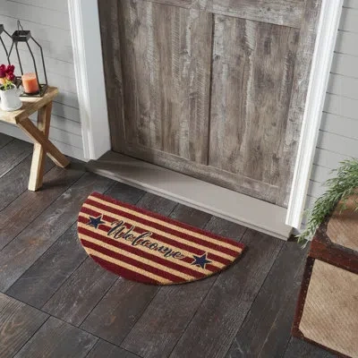 Vhc Brands Festive Finds Patriotic Stripes Coir Welcome Rug Half Circle 16.5x33 In Multi