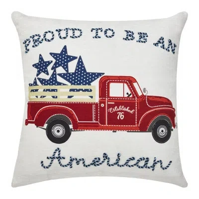 Vhc Brands Festive Finds Proud To Be An American Blue Stars On Red Truck Pillow 18x18 In Blue;white;red