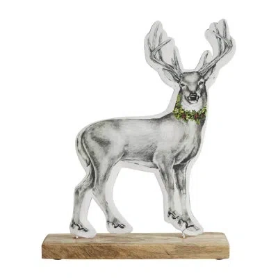 Vhc Brands Festive Finds Reindeer With Wreath Figurine 11.5x9x2.5 In Cream;green;gray