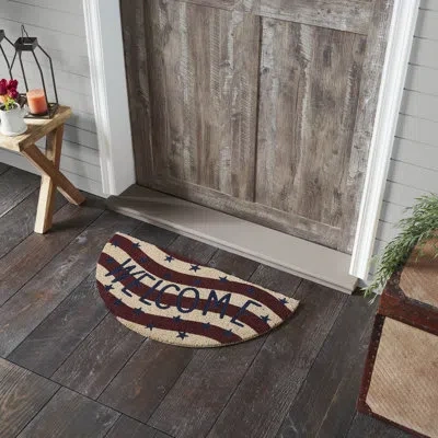 Vhc Brands Festive Finds Rwb Flag Stripes Coir Welcome Rug Half Circle 16.5x33 In Blue;white;red
