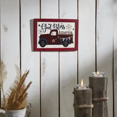 Vhc Brands Festive Finds Shiplap God Bless America Red Truck Bunting & Fireworks Mdf Wall Sign 8x12 In Blue;red;cream